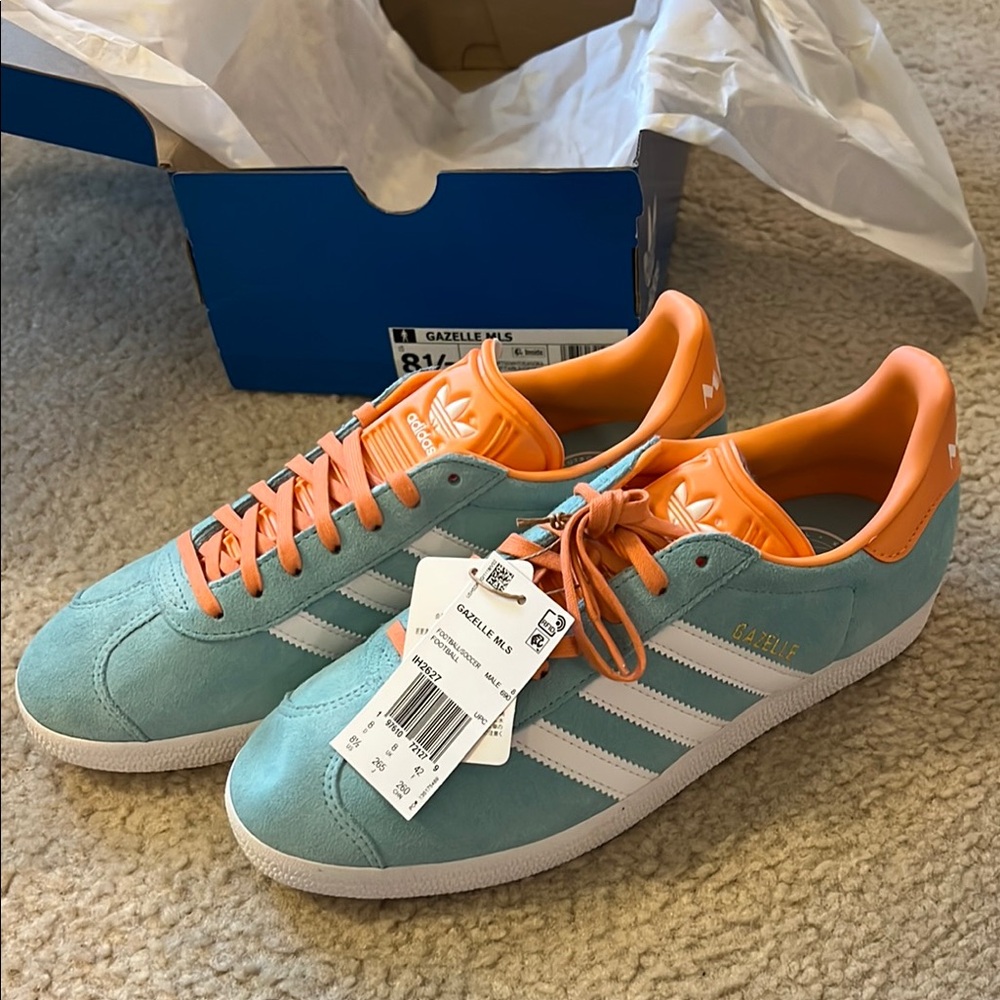 Adidas MLS Miami Gazelle Teal and Orange Sneakers. New, Men’s 8.5
